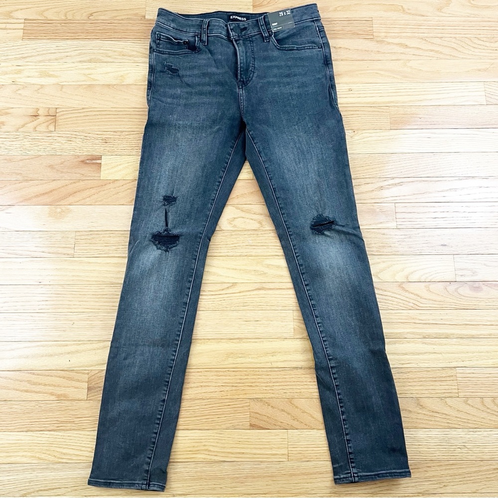 Express Black Faded‎ Destroyed Skinny Jeans 29x32
